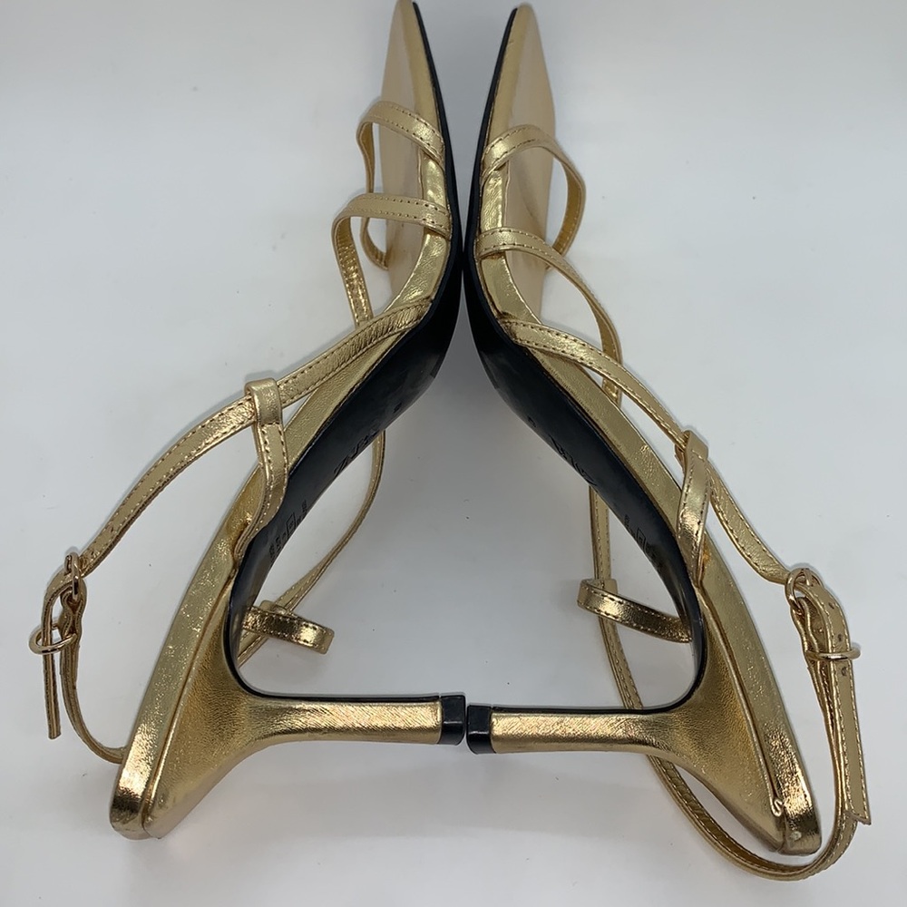 Zara Strap Sandals Gold 42 Kitten Heel Sandals Slip On Square Toe Wedding Prom - Picture 8 of 13